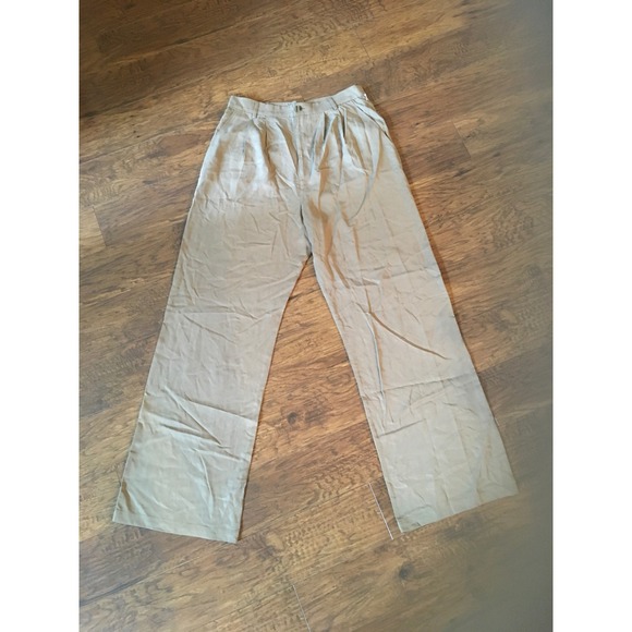 Reformation Pants - Reformation Pleated Wide Leg Trousers Khaki High Rise Pants Size 10